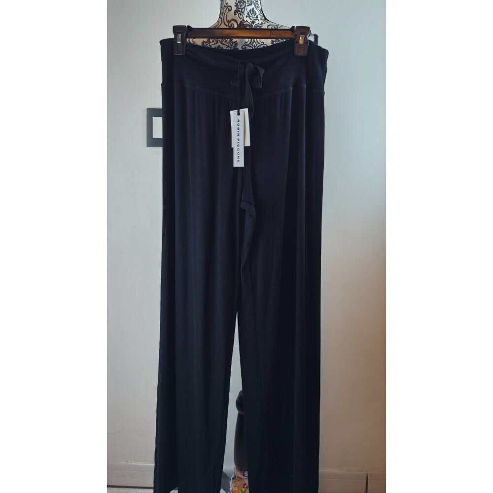 Robin Piccone Amy  Cover Up Pants Black Size M Wide Leg Beach Resort